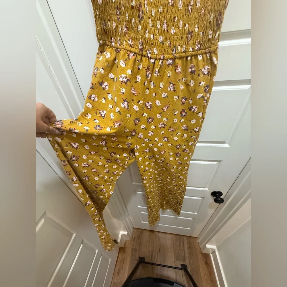NWT. Pact. Soirée One-in-Done Jumpsuit. Mustard Floral. Size Small._6
